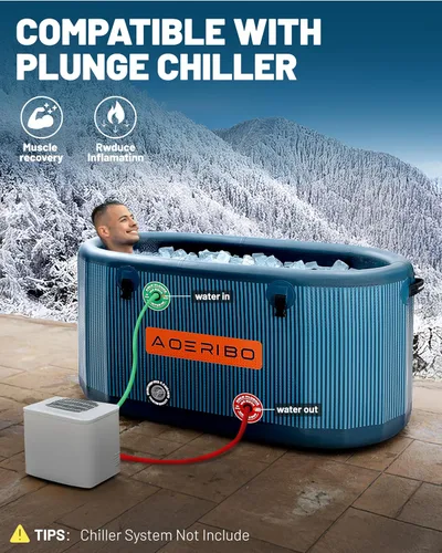 Miniatura 2 de Bañera inflable ovalada XXL de 126 galones, aislamiento superior, bañera de hielo portátil de 8 capas, inmersión de hielo con tapa aislada, bomba