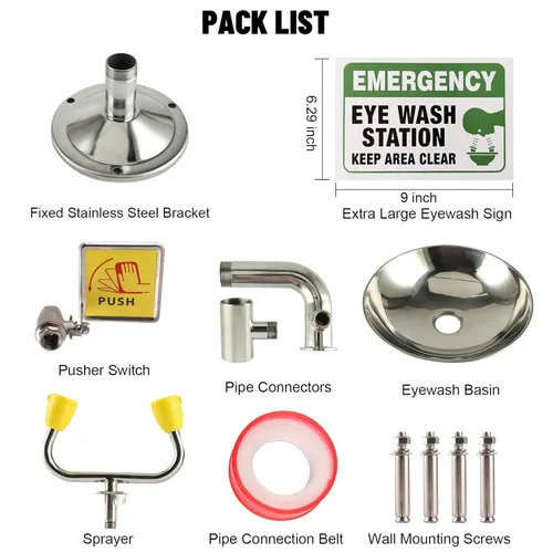 Miniatura 7 de Estación de lavado de ojos de emergencia montada en la pared, kit de estación de lavado de ojos portátil de primeros auxilios Yeipower de acero