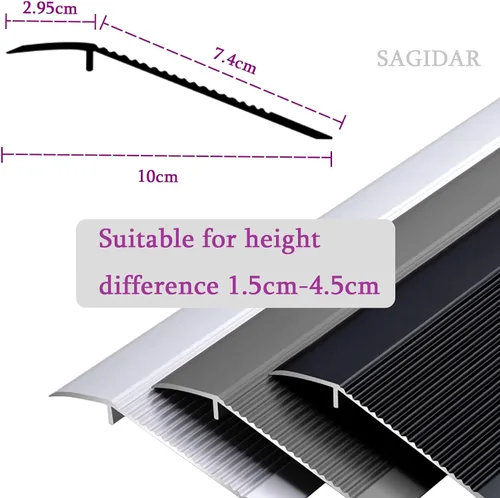 Miniatura 2 de SAGIDAR Tiras de transición de aluminio para puerta, rampas de umbral de metal de 3.9 in de ancho, tira de borde de alfombra antideslizante, suave