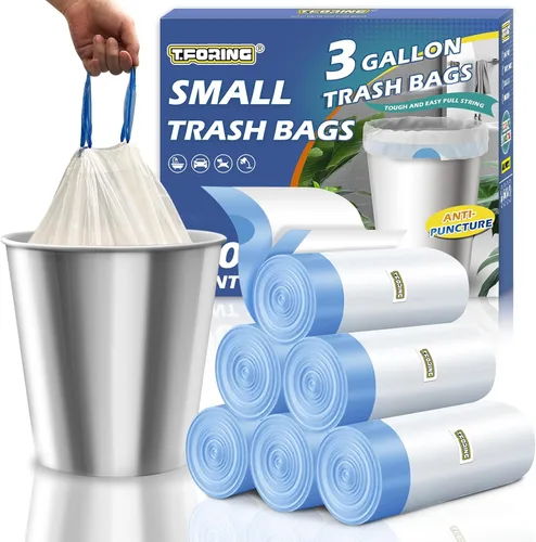 Miniatura 20 de Bolsas de basura de 6 galones con cordón de 1.1 mil, 120 bolsas de basura medianas, 22.5 litros de plástico fuerte sin perfume, bolsas gruesas