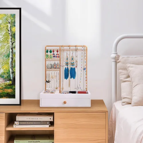 Miniatura 5 de Teamkio Árbol de joyería con caja de almacenamiento blanca grande organizador de joyas de mesa árbol de exhibición para collares anillos pulseras
