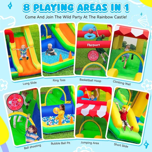 Miniatura 5 de FBSPORT - Castillo inflable con tobogán para niños, casa hinchable para saltar con soplador de aire, para interiores y exteriores, con fosa