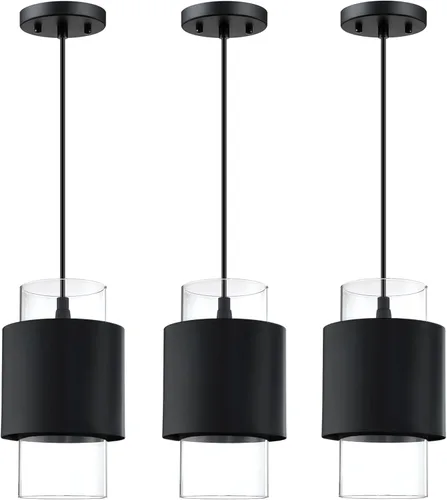 Miniatura 8 de 1 Light 2 Pack Hanging Indoor Kitchen Island Pendant Light 6" Drum Glass Shade Pendant Ceiling Light Fixtures Modern Farmhouse Dinning Over Sink