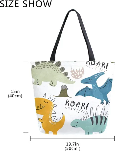 Miniatura 5 de SUABO Bolsa de asas de cocina reutilizable para comestibles, bolsa de compras de lona para exteriores Dinosaurio