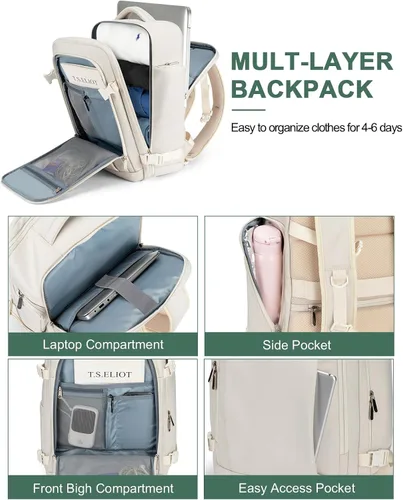 Miniatura 4 de RDTGO Mochila de viaje para mujer, bolsa de viaje para artículos personales para laptop de 17 pulgadas, mochila de mano aprobada por vuelo, mochila