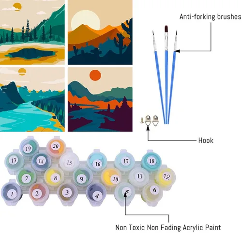 Miniatura 2 de FQOVKYN Paquete de 4 pinturas de atardecer por números para adultos principiantes, pintura de paisajes por números sobre lienzo, pintura acrílica
