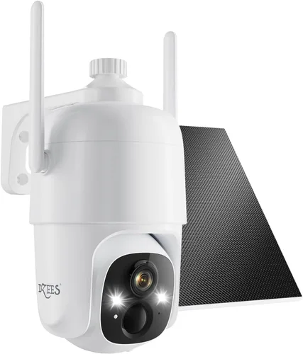 Dzees Cámaras de seguridad inalámbricas para exteriores, 2K Pan/Tilt 360° View Solar/Baterías WiFi alimentadas por baterías para seguridad del hogar