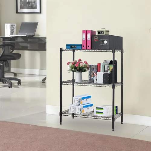 Miniatura 4 de PayLessHere Estante de alambre de 3 niveles 23"x13"x30" Negro Estantes ajustables Estantes de almacenamiento resistentes, soporta hasta