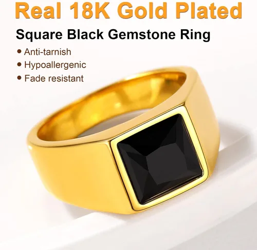 Miniatura 6 de U7 Anillo de joyería de moda de ónix negroazul para hombres y mujeres, anillos de sello cuadrado de acero inoxidable para papá y padre, anillos