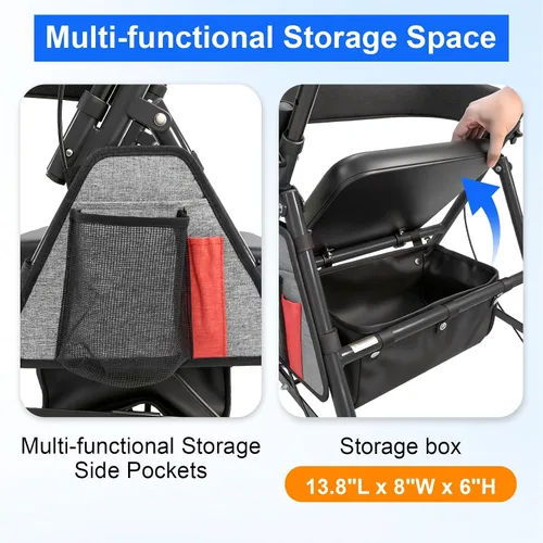 Miniatura 6 de BlessReach Andadores plegables ligeros con asiento para personas mayores, capacidad de 300 libras, altura ajustable de 5 posiciones, andador híbrido