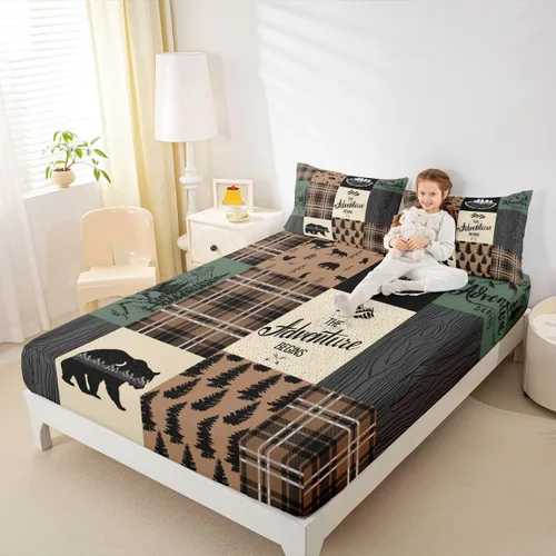 Miniatura 47 de Sábana bajera de retazos rústicos, sábanas de ciervos de oso para niños, adolescentes, adultos, mujeres, juego de ropa de cama rústica de granja