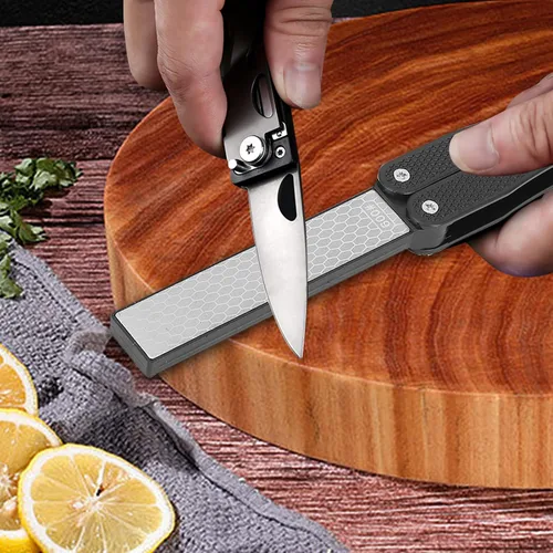 Miniatura 7 de Piedra de afilar cuchillos plegable, afilador de doble cara, afilador rápido portátil para afilar cuchillos de cocina, tijeras, picador (negro)