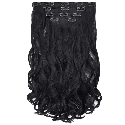 Miniatura 24 de SYXLCYGG Extensiones de cabello negro lacio, 4 piezas, extensiones de cabello con clip de 22 pulgadas, 5.5 onzas, pieza de cabello sintético