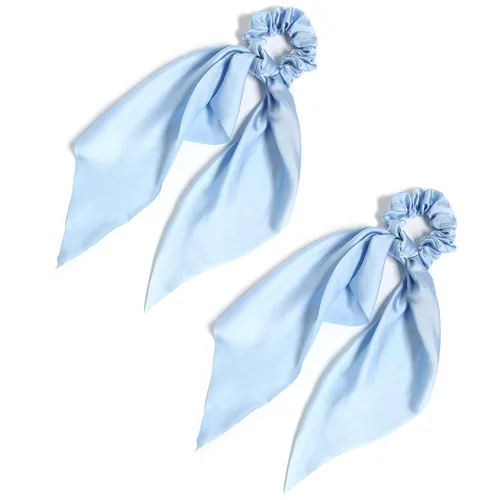 Miniatura 27 de Coleteros para el cabello para mujer, bufanda LFOUVRE Scrunchies, 2 piezas de bufandas anudadas para niñas, bufanda de satén sedoso, banda elástica