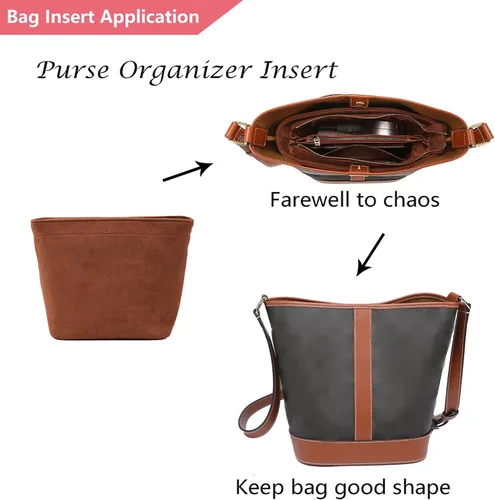 Miniatura 5 de Doxo Organizador de bolso para bolsos, organizador de bolsas de terciopelo con diseño de cremallera, compatible con cubeta pequeña Celine, Triomphe