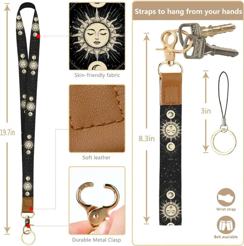 Miniatura 3 de bolimoss Soporte para credencial de sol y luna y cartera con cordón, cordones removibles para maestras, cartera para mujeres con correa