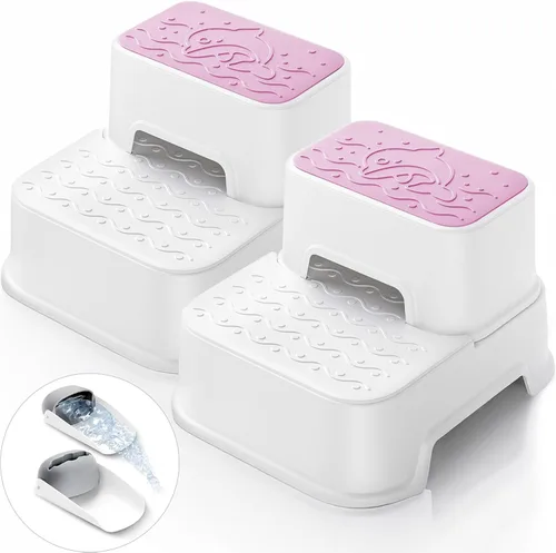 Miniatura 8 de Taburete de 2 escalones para niños, antideslizante multifuncional para baño, fregadero y inodoro para entrenamiento de orinal, soporta hasta 220 Azul