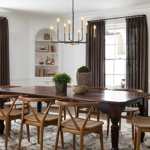 Miniatura 7 de Candelabro de 8 luces negras y doradas: candelabros estilo vela de 29.5 pulgadas con brazos de candelabro - Moderna lámpara de comedor de granja