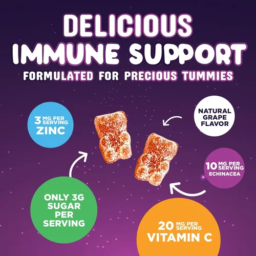 Miniatura 5 de Gomitas de apoyo inmunológico para niños, vitamina C, zinc y equinácea Suplemento diario de gomitas para niños de 4 años en adelante, Vitamina C