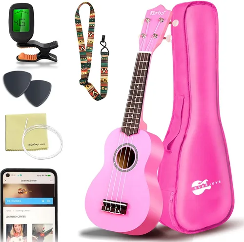 Miniatura 12 de Everjoys Paquete de ukelele soprano para principiantes de 21 pulgadas con clase en línea gratuita, bolsa de actuación, afinador digital, púas y paño