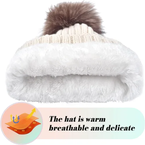 Miniatura 4 de Juego de 3 gorros de punto de invierno para mujer, bufanda y guantes para pantalla táctil con pompón