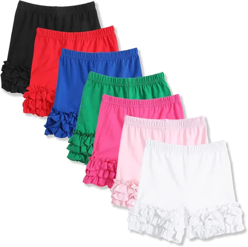 Miniatura 5 de Ashken Pantalones cortos de algodón con volantes para niñas pequeñas, 3 meses a 6 años