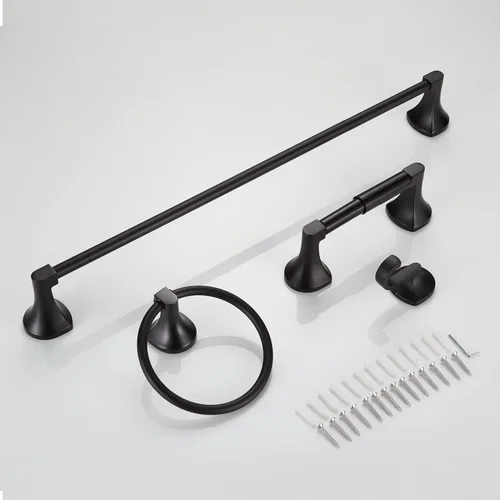 Miniatura 8 de BGL Juego de accesorios de baño, barra de toalla extensible ajustable negro mate, juego de accesorios de baño de 4 piezas, soporte para papel