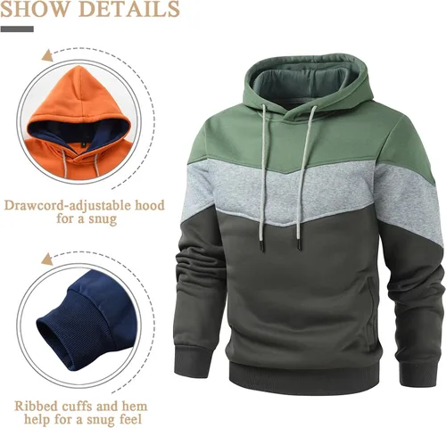 Miniatura 4 de Gesean Sudadera con capucha, de manga larga, para hombre, diseño de bloque de color, estilo informal, con bolsillo