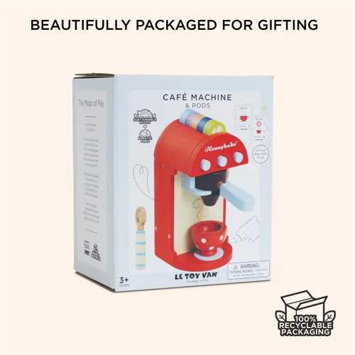Miniatura 7 de Le Toy Van - Honeybake - Juego de máquina de café de madera prémium - Juego de juguetes de cocina y café Accesorios de cocina de juguete para Rojo