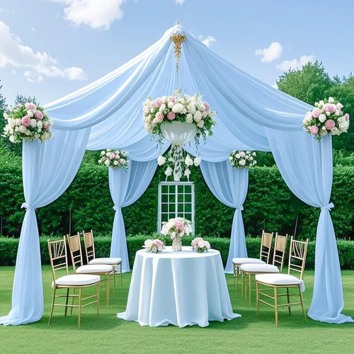 Cortinas de techo azul bebé para bodas, 4 paneles de 20 pies, cortinas para techo, tela de drapeado de arco de boda, tela de tul para drapear techo,