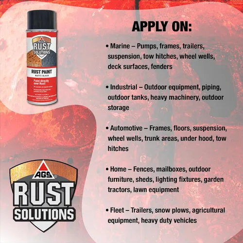 Miniatura 9 de AGS RUST SOLUTIONS Pintura en aerosol antióxido, 14 onzas, acabado negro mate duradero, segura para todas las superficies, elimina el óxido
