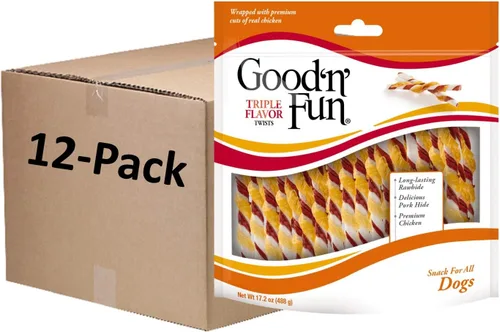 Miniatura 14 de Good 'n' Fun Twists - Golosina para perros de larga duración, con proteínas reales, piel de res y pollo premium, apoya la salud dental, estimulación