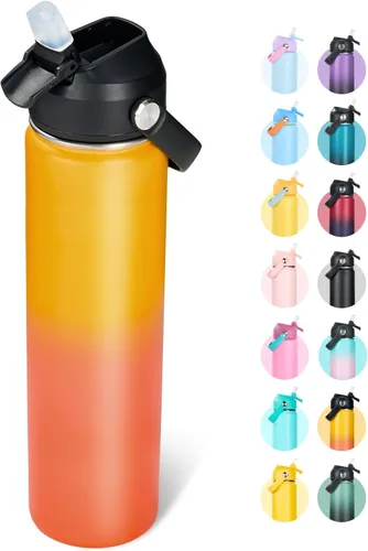 Miniatura 41 de Fijinhom Botella de agua aislada de acero inoxidable de 18 oz, de boca ancha, de doble pared, con vacío, con pajita de silicona, a prueba de sudor