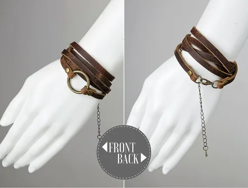 Miniatura 3 de SPUNKYsoul Pulsera circular de cuero hecha a mano con 5 envolturas para mujer, Cuero, Sin gemas.
