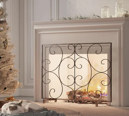 Miniatura 2 de Kingson Pantalla Decorativa Plana de Panel Único para Chimenea, Cubierta de Malla de Metal Duradera Hecha a Mano, Resistente al Calor, Protector