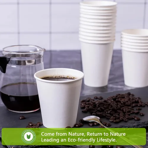 Miniatura 6 de MayTree Vasos de papel compostables y biodegradables de 8 onzas para agua caliente, soporte para té, para llevar y taza de café fría, paquete de 250