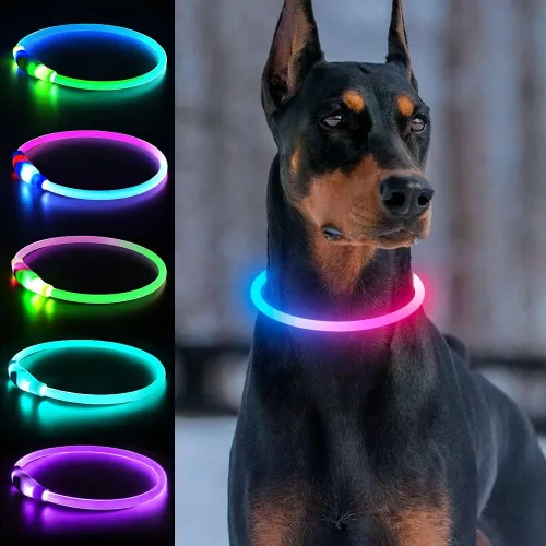 Miniatura 12 de Collares de perro iluminados, collar de perro Dlitk LED recargable por USB, 1 unidad, collar brillante de poliuretano termoplástico para perros
