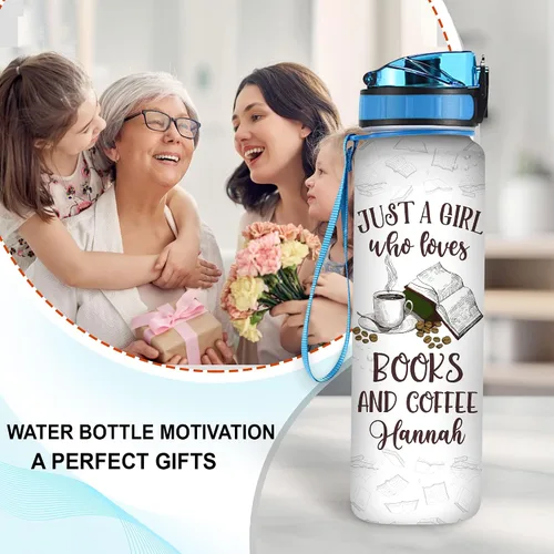 Miniatura 3 de Hyturtle Botella de agua motivacional personalizada para amantes de los libros de 32 onzas, Just A Girl Who Loves Books and Coffee Botella de agua