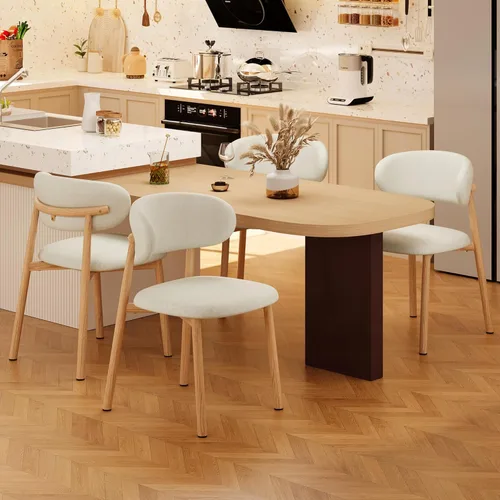 Juego de 4 sillas de comedor de cocina modernas de lino suave estilo granja con patas de metal, color beige/original 18 pulgadas beige/lino original