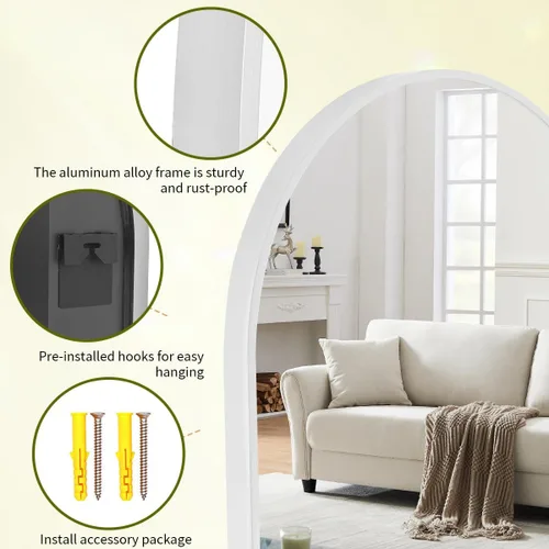 Miniatura 4 de BEAUTYPEAK Espejo de baño de arco de 20 x 30 pulgadas, espejo de pared con marco de metal para dormitorio, entrada, sala de estar, plateado Plata