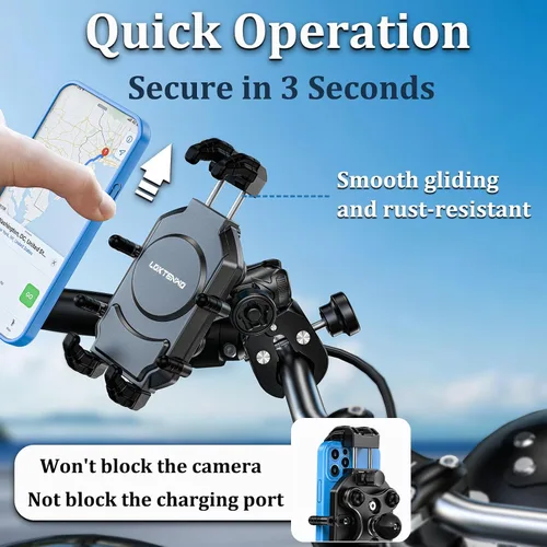 Miniatura 6 de LOKTENWO Soporte de teléfono para motocicleta con amortiguador de vibraciones y bloqueo seguro de alta velocidad, antirrobo, ATV, scooter, manillar