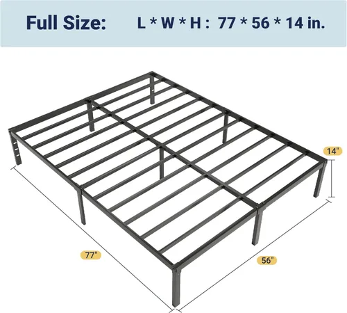 Miniatura 2 de Allewie Base de cama de tamaño matrimonial, camas de plataforma de metal de 14 pulgadas con espacio de almacenamiento, no necesita somier y fácil