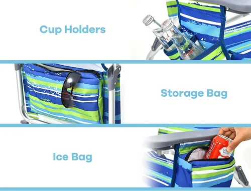 Miniatura 6 de Goplus Silla de playa, mochila plegable para adultos, sillas de playa con posiciones ajustables, almohada para la cabeza, bolsa refrigeradora