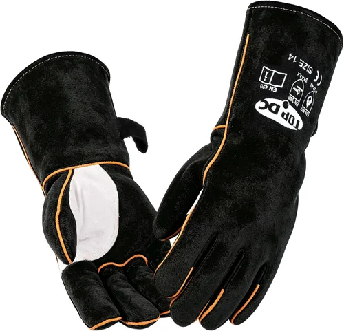 Miniatura 9 de TOPDC Guantes de trabajo de cuero para hombres o mujeres, guantes de cuero de piel de vaca para jardinería, soldadura TIG/MIG, motosierra, granja