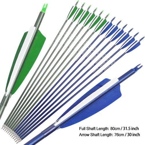 Miniatura 5 de Flechas de carbono de 31 pulgadas, flechas de caza de tiro con arco, 500 espina dorsal con plumas, flechas de práctica para tiro con arco compuesto