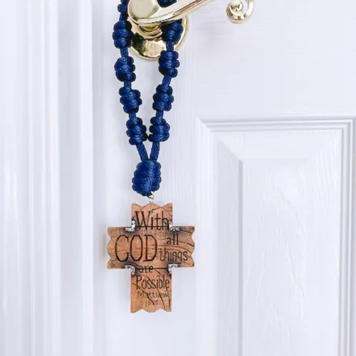 Miniatura 6 de Knots of Grace Pomo de la puerta, rosario, azul marino Decoración colgante católica, bendición para una nueva casa, regalo religioso