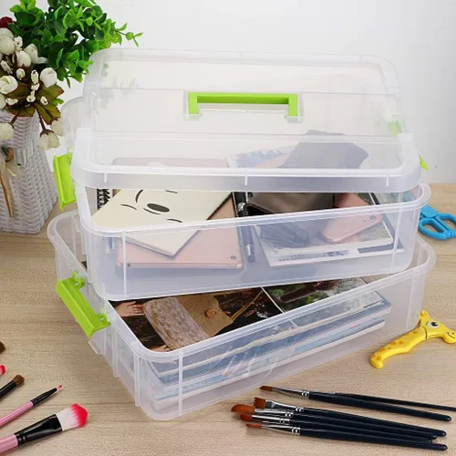 Miniatura 6 de BTSKY - Caja de almacenamiento de 2 capas para apilar y transportar, caja de almacenamiento de plástico multiuso y portátil con asas, caja Verde