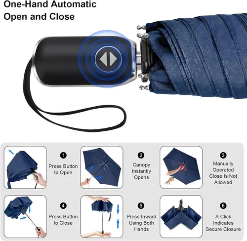 Miniatura 7 de LEAGERA Paraguas de viaje compacto para bolso, mango plano, impermeable para lluvia ligera