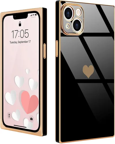 Miniatura 69 de Compatible con iPhone 12 Funda Rectangular Bonita Chapado Dorado Lujo Corazón de Amor Funda de Teléfono para Mujeres Niñas A Prueba de Golpes