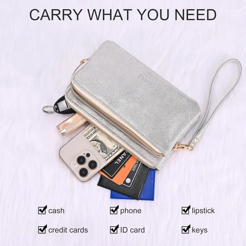 Miniatura 4 de GAYI URBAN Cartera de mano de cuero genuino con doble cremallera para mujer